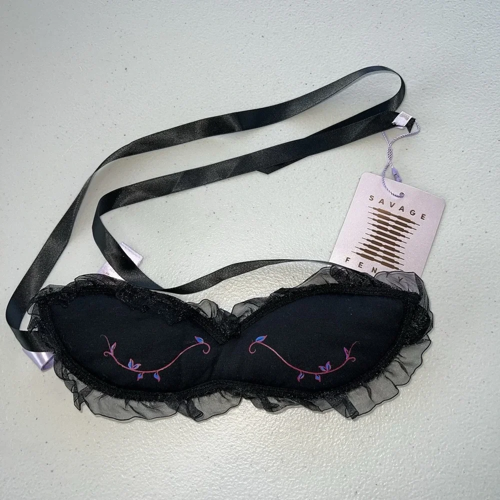 Savage Fenty Cat Nap Eye Mask Black Caviar Floral One Size Padded New with Tag